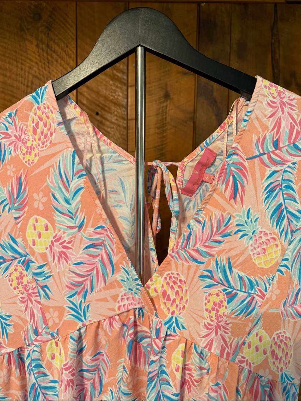 Simply Southern Pink Pineapple Tropical Palm Tiered Babydoll Dress Tunic S - Picture 2 of 14